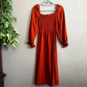 Elegant Rust Orange Long Sleeve Dress